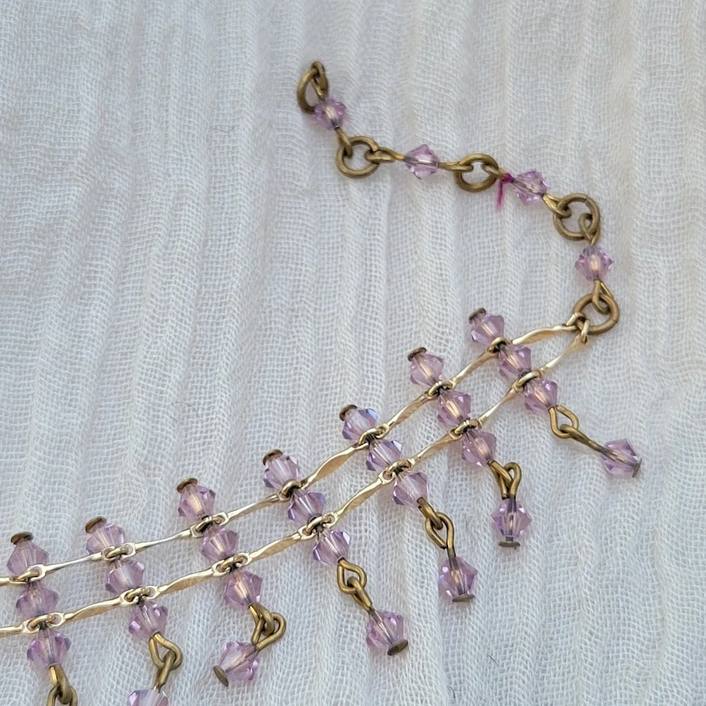 Vintage Y2K James Murray Signed Bracelet Purple Crystal Adj Chain Link Dainty‎